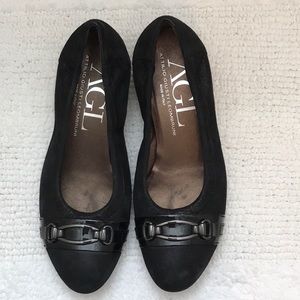 AGL black suede mini wedge